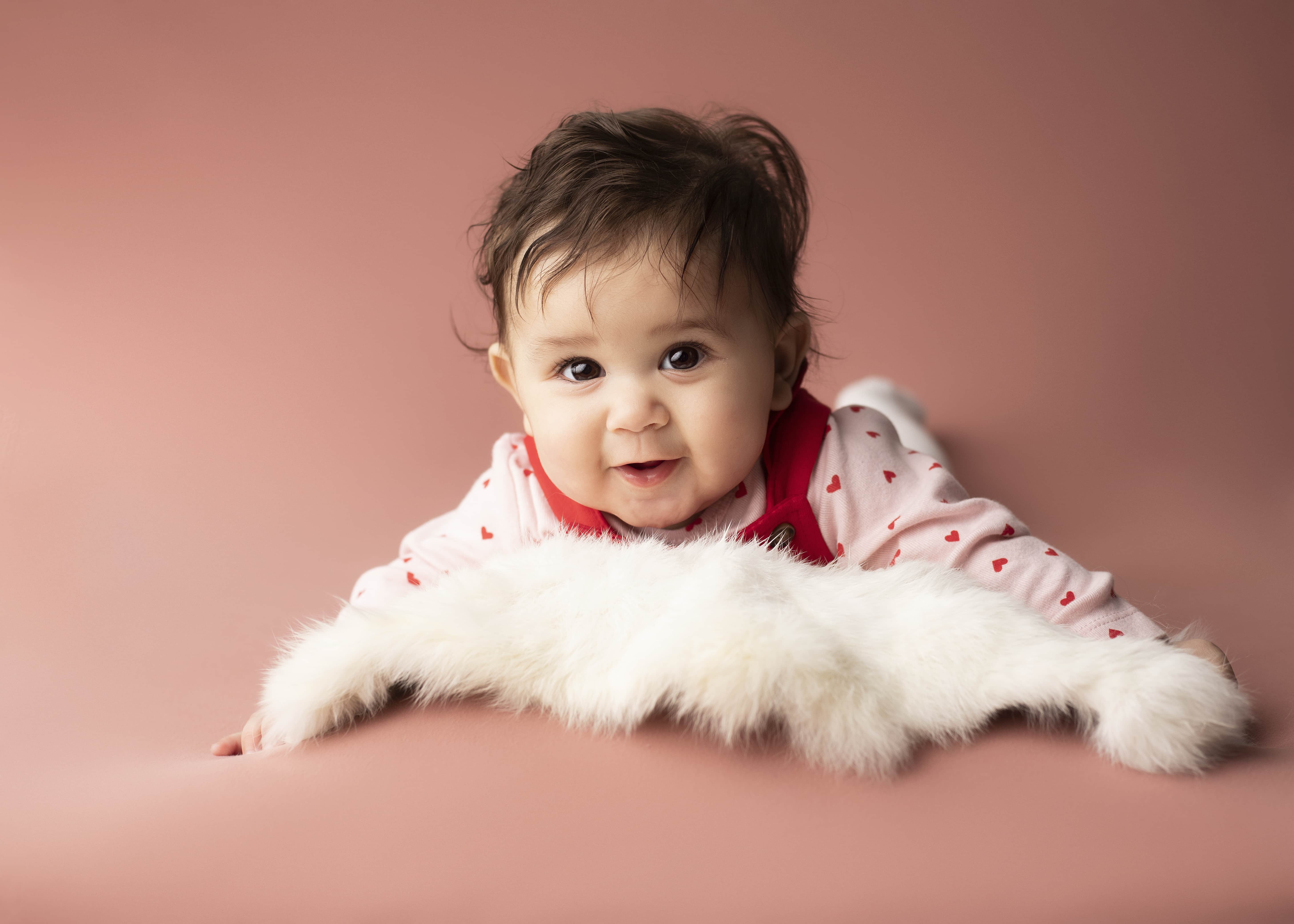 Three month old girl in studio milestone photography session. Medford, Oregon.